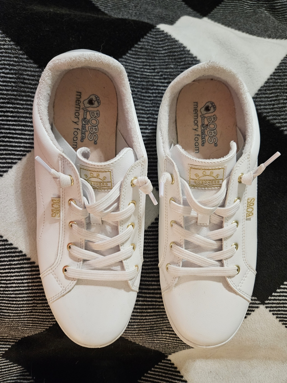 Skechers BOB'S White Low-Top Sneakers with Gold Accents